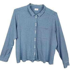 Poetry Hemp Organic Cotton Cardigan Sweater Size 16 Blue Stripe Nautical Coastal